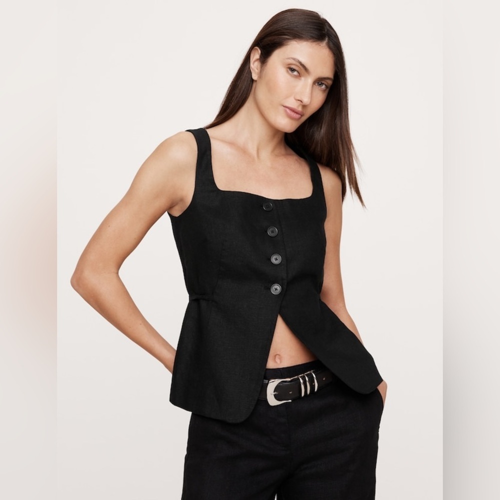 Nwt Banana Republic Linen Square Neck Black Vest Size 14.